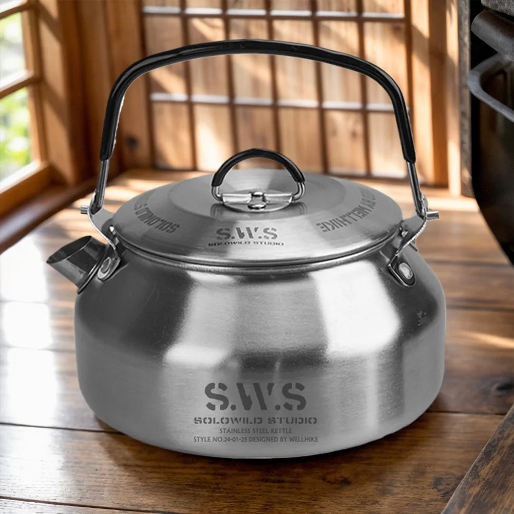 0.8L Portable Hiking Kettle 304 Stainless Steel Ultralight Coffee Kettle for Outdoor Camping and Travel