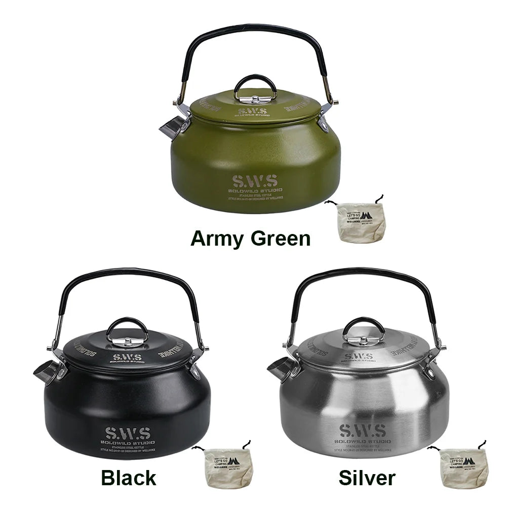 0.8L Portable Hiking Kettle 304 Stainless Steel Ultralight Coffee Kettle for Outdoor Camping and Travel