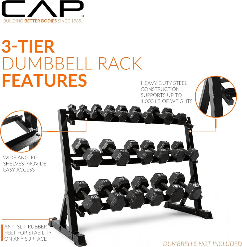 2‑Tier Dumbbell Rack for Home Gym Heavy‑Duty Steel Weight Storage for Hex Dumbbells Holds 5–75 lb Pairs