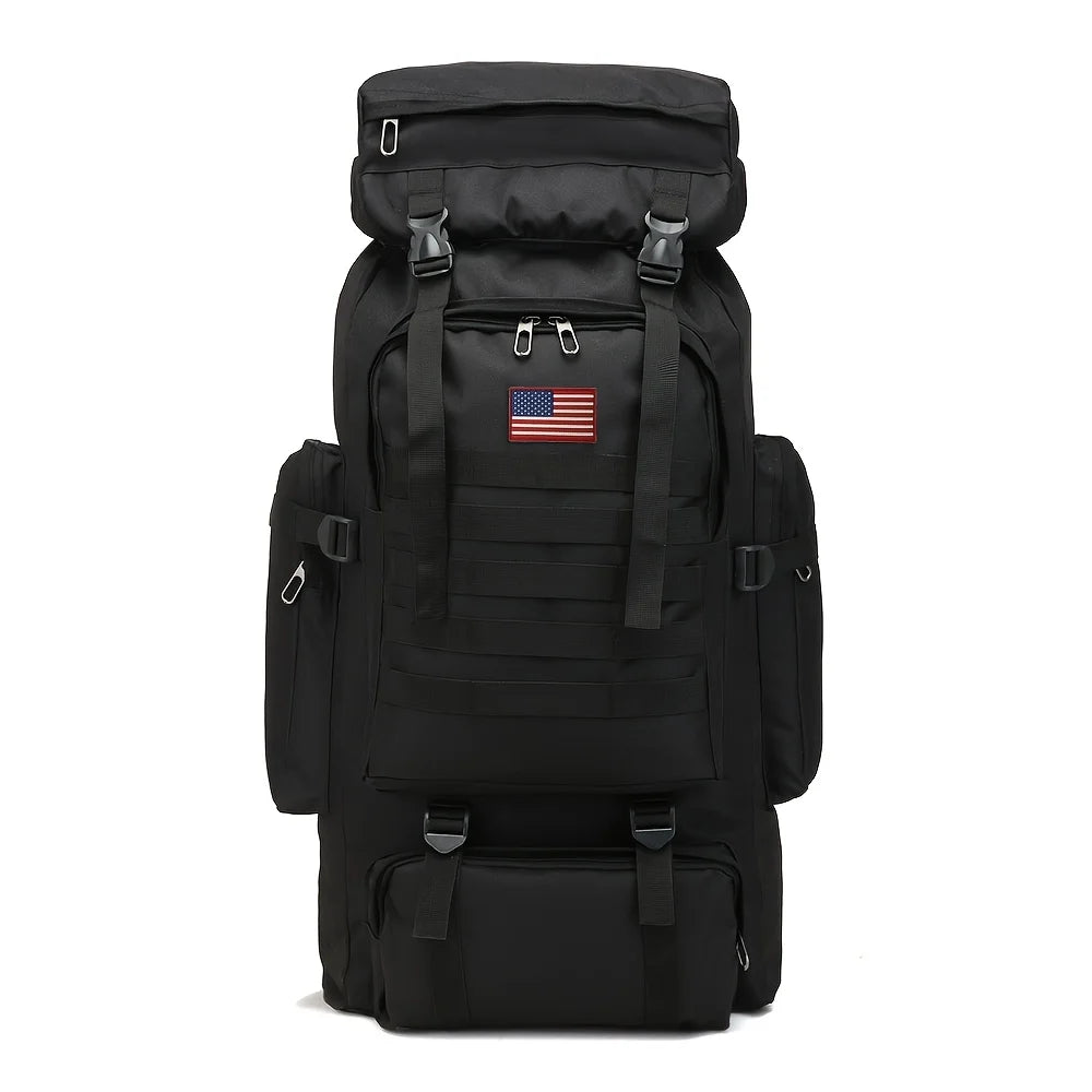 Men’s Backpack for Mountain Climbing Heavy Duty Double‑Shoulder Travel Bag with Removable National Flag Patch Accessory