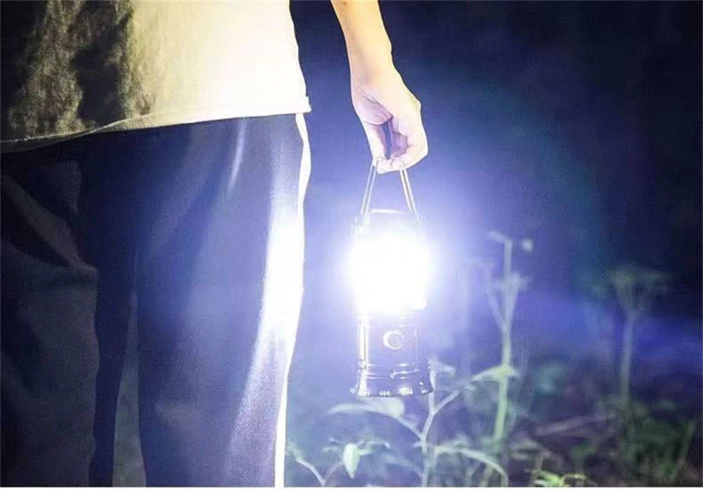 Solar Camping Lamp Portable Telescopic USB Rechargeable Lantern Flashlight Emergency Hanging Lamp Waterproof Outdoor Light