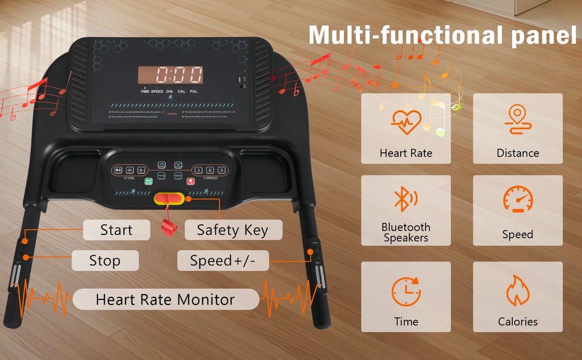 Incline Treadmill for Running and Walking 3.0 HP with 350 lb Capacity Hydraulic Auto Folding Type C and USB Charging up to 10MPH plus Bluetooth Speaker