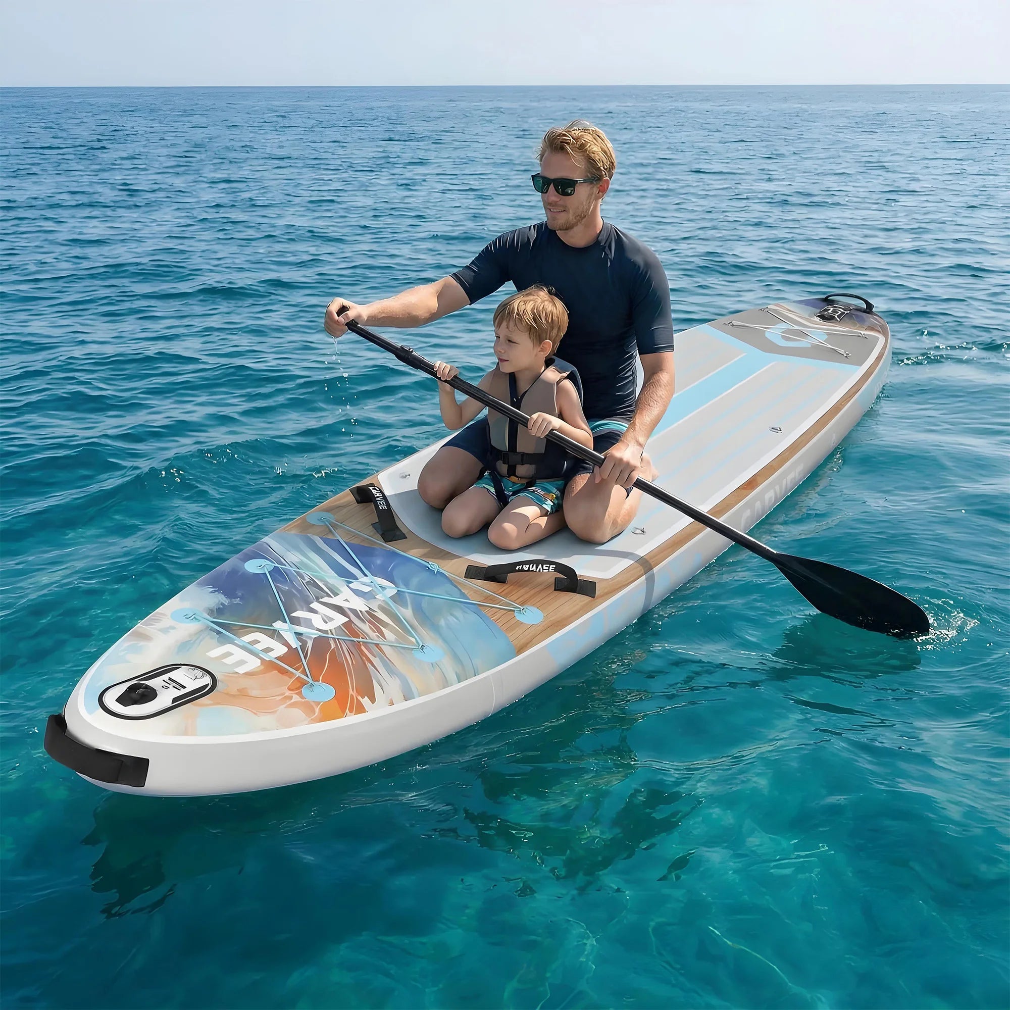 Extra Wide Stable Inflatable Stand Up Paddle Board for Adults and Youth, Ultra‑Light PVC with Non‑Slip EVA Deck, 450 lb Capacity, Adjustable Paddle, High‑Pressure Pump, and Backpack