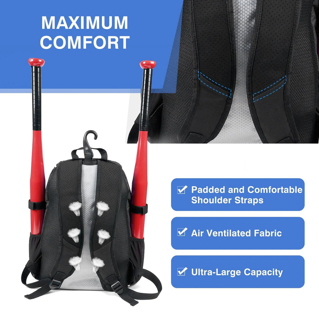 Baseball Bag Softball Bag Waterproof Backpack Shoulder Sport Bag for Youth Boys Girls Adults with Fence Hook Ball Bat Batting Glove Gear