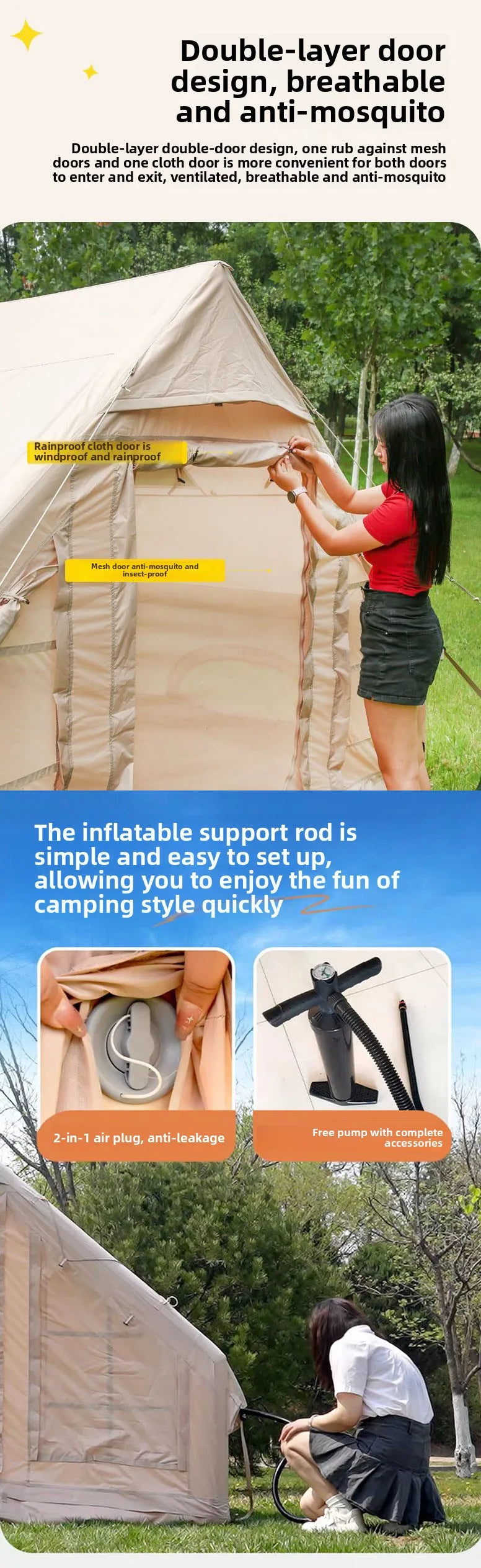 Inflatable Tent With Skylight and Chimney