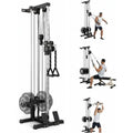 Wall Mount Cable Station Dual Pulley Cable Crossover Machine LAT Pulldown Bar and Foot Board for Home Gym Strength Training