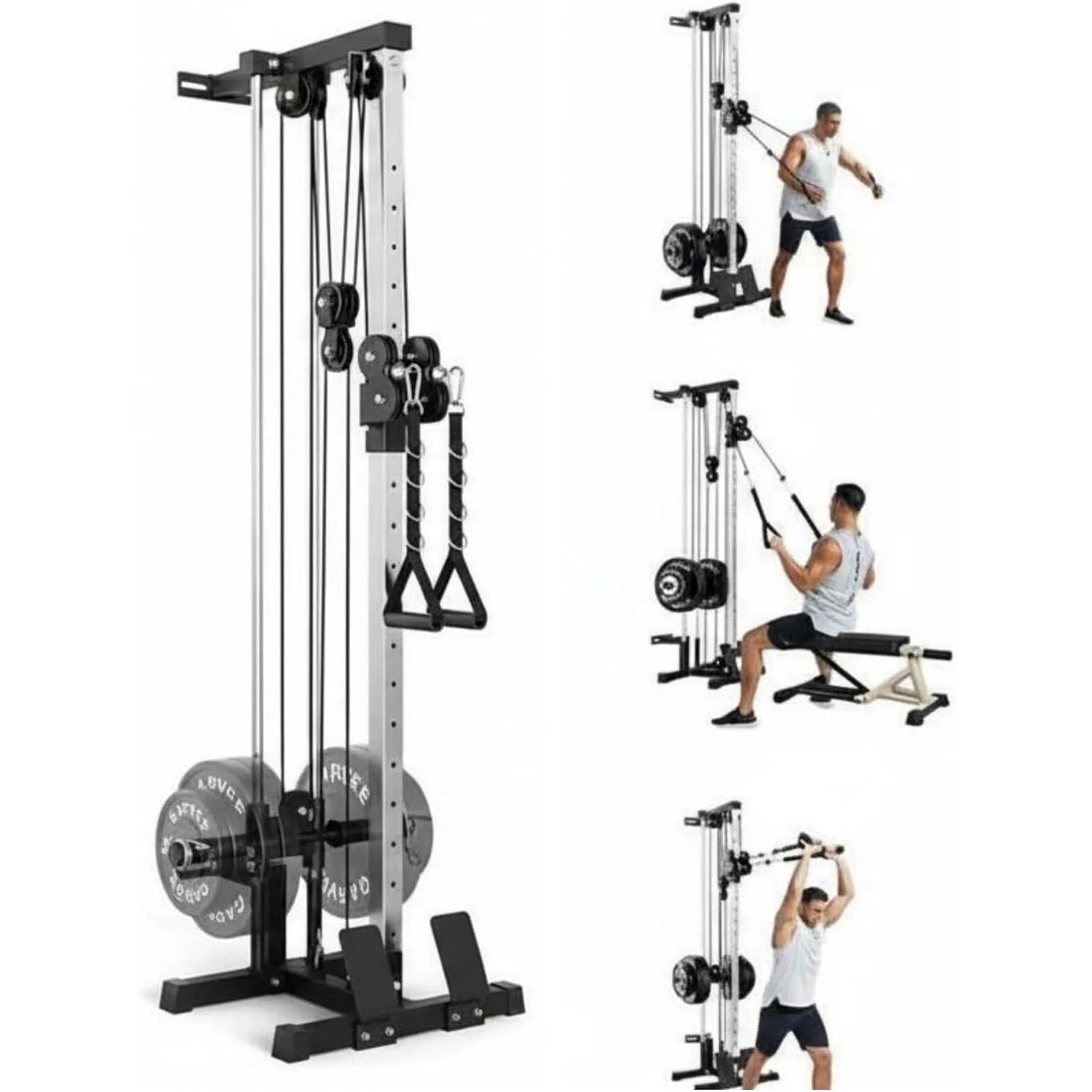 Wall Mount Cable Station Dual Pulley Cable Crossover Machine LAT Pulldown Bar and Foot Board for Home Gym Strength Training