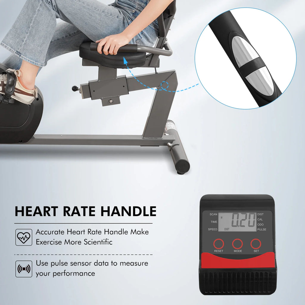 Recumbent Exercise Bike for Home Stationary Bike Quiet 8 Level Resistance with Large Comfortable Seat and Heart Rate Handles