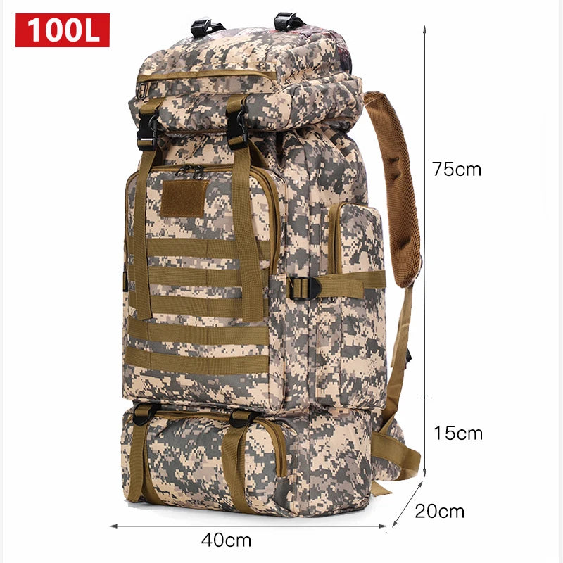 80L 100L Mountaineering Bag Climb Bag Tactical Backpack Large Outdoor Hiking Camping Travel Backpack