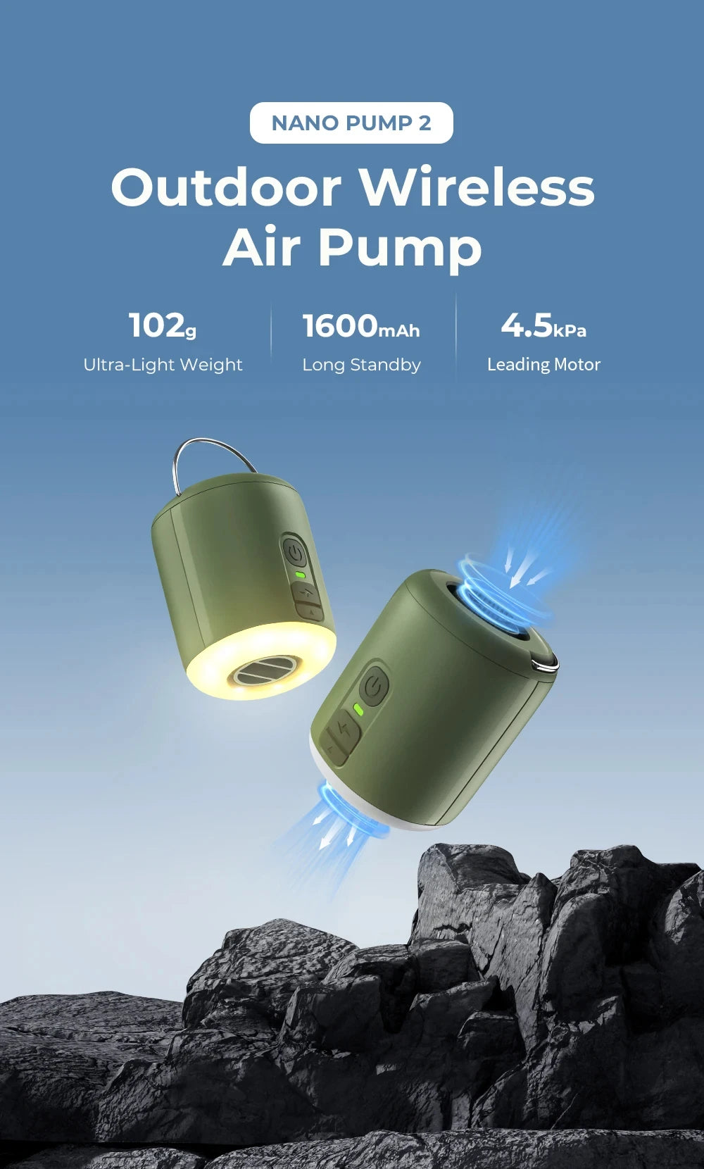 Air Pump with Camping Lantern for Inflatable Air Mattress/Sleeping Pads