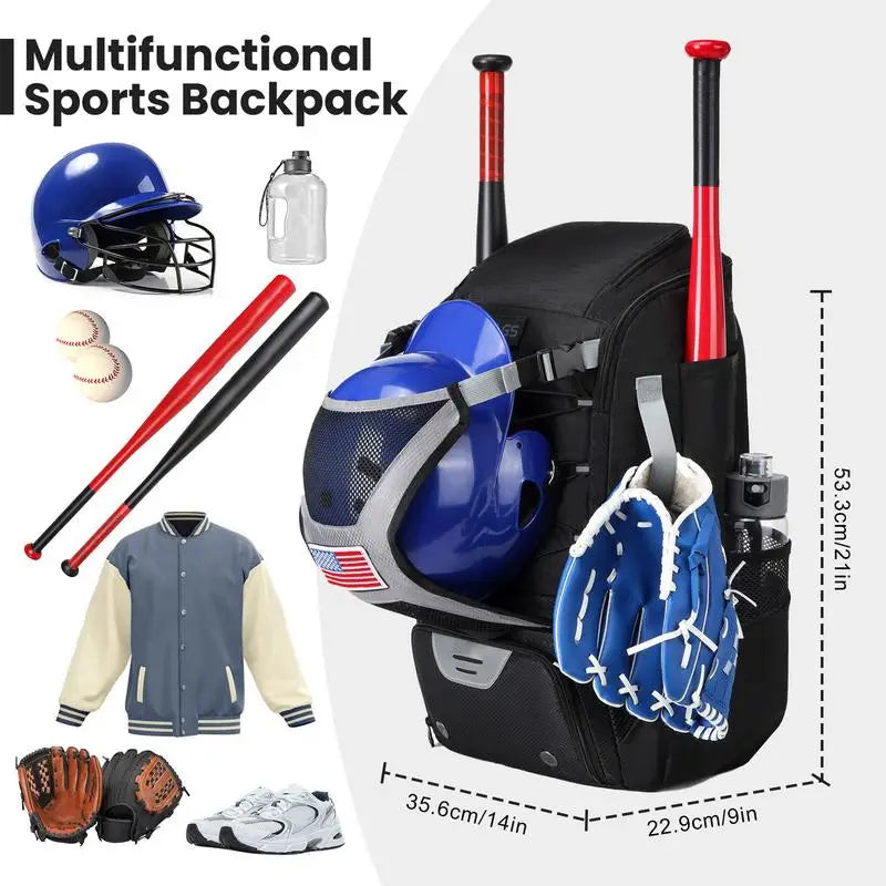 Baseball Equipment Bag Baseball Backpack with Shoe Compartment Lightweight Youth Softball Bat Bag and Bat Backpack