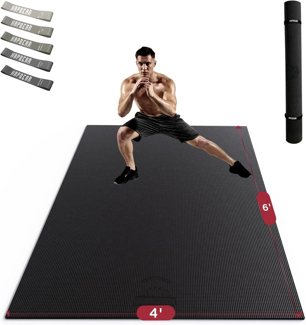 Large Home Gym Mat, 8mm Thick High Density PVC Non Slip, Shock Absorbing Fitness Flooring with Bands and Bag