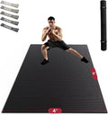 Large Home Gym Mat, 8mm Thick High Density PVC Non Slip, Shock Absorbing Fitness Flooring with Bands and Bag