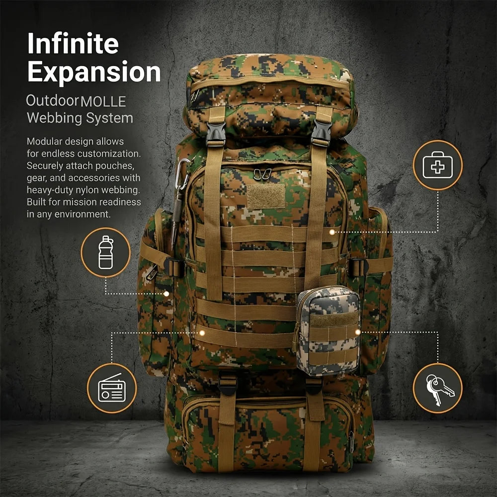 Men’s Backpack for Mountain Climbing Heavy Duty Double‑Shoulder Travel Bag with Removable National Flag Patch Accessory