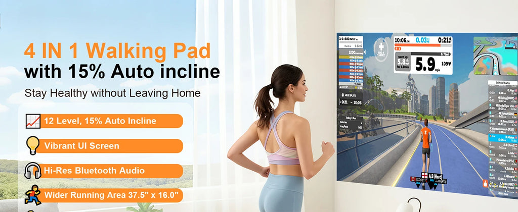 3.5HP Walking Pad Treadmill with 17 Percent Auto Incline, 12 Levels, 450 lb Capacity, RGB UI Screen, 3‑in‑1 Under‑Desk Auto‑Incline Treadmill