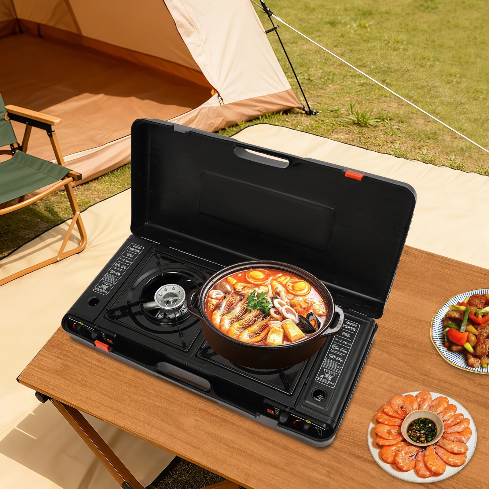 2‑Burner Portable Camping Stove 2500W Each Gas Grill Stove with Carry Case Butane/LPG Compatible
