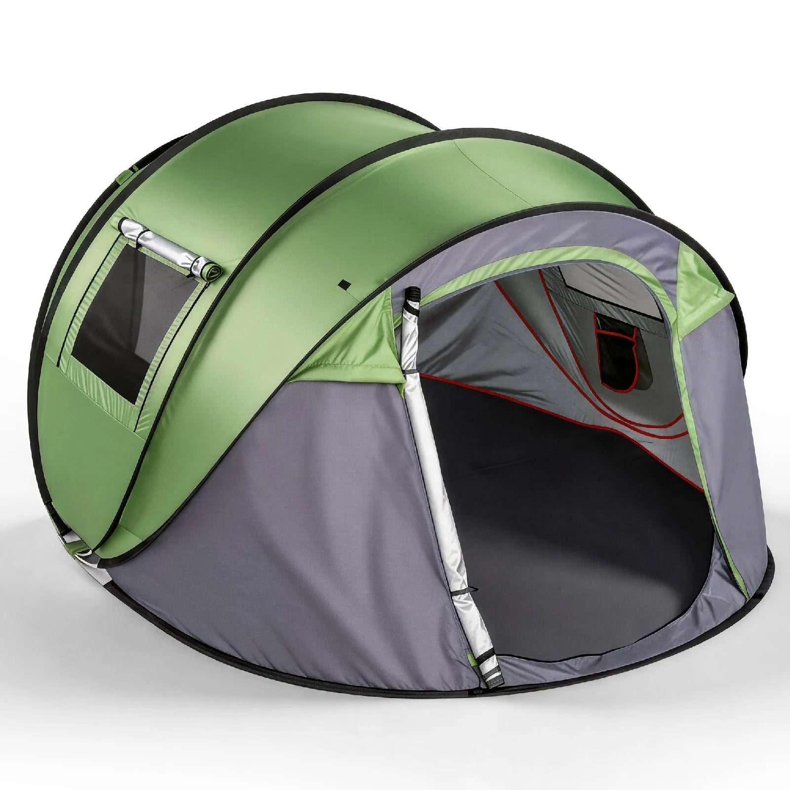 4 Person Pop Up Camping Tent Instant Setup Waterproof Family Tent with Front Awning Automatic Throw Pop Up Tent 280x200x120cm Green Outdoor Hiking Beach Backpacking Tent 3 to 4 People