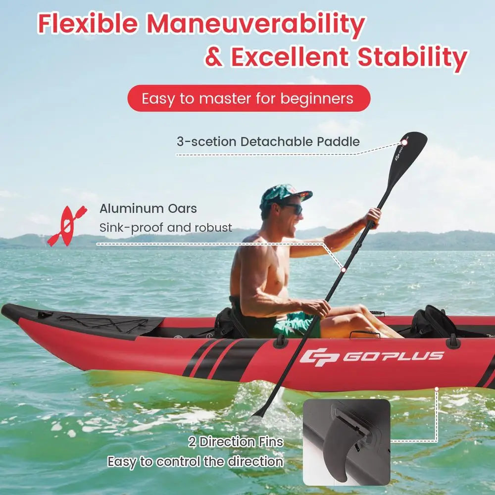 Tandem Inflatable Kayak 12.5FT 2‑Person Kayak for Adults 507 lbs Capacity with Aluminium Oars Padded Seat 2 Fins and Hand Pump