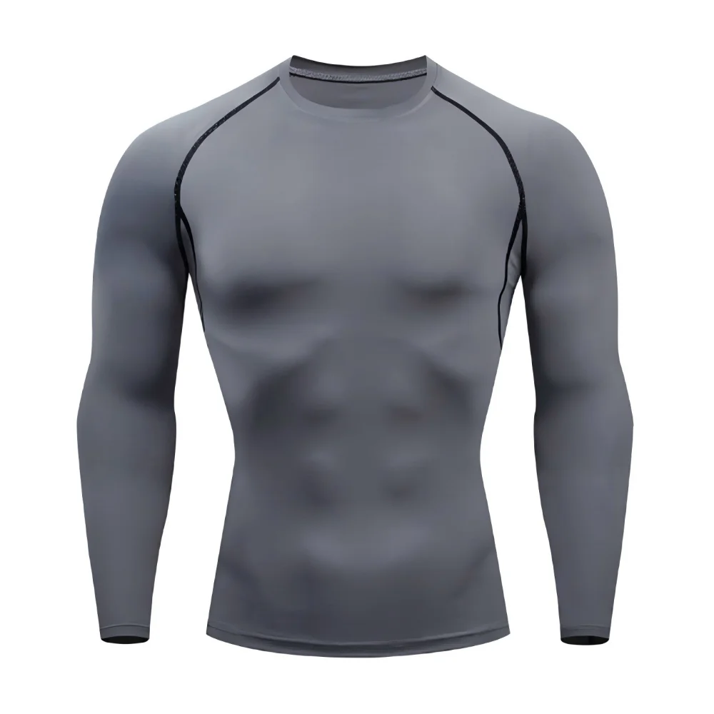 Mens Bodybuilding Sports T Shirt Quick Dry Long Sleeve Compression Top