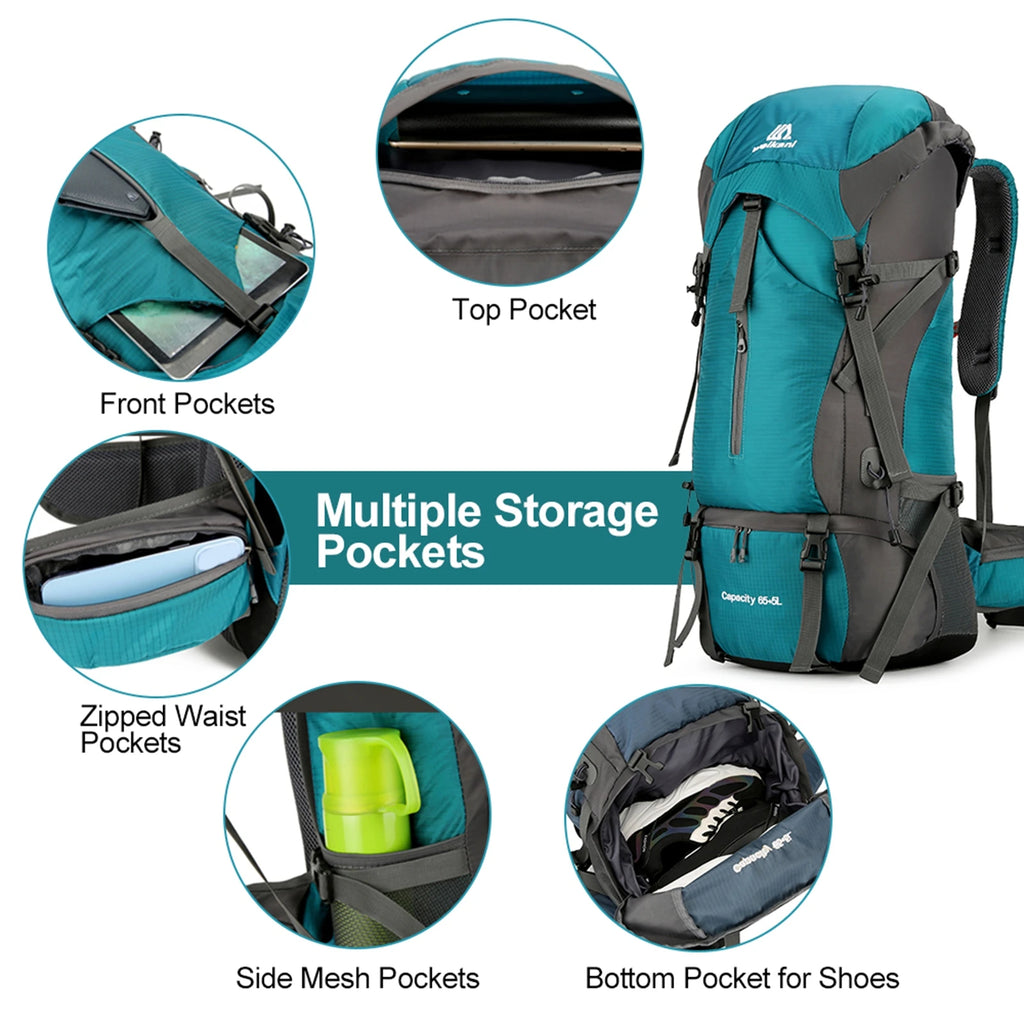 70L Hiking Backpack Camping Climbing Rucksack Travel Trekking Mountaineering Bag Outdoor Sports Waterproof Backpack