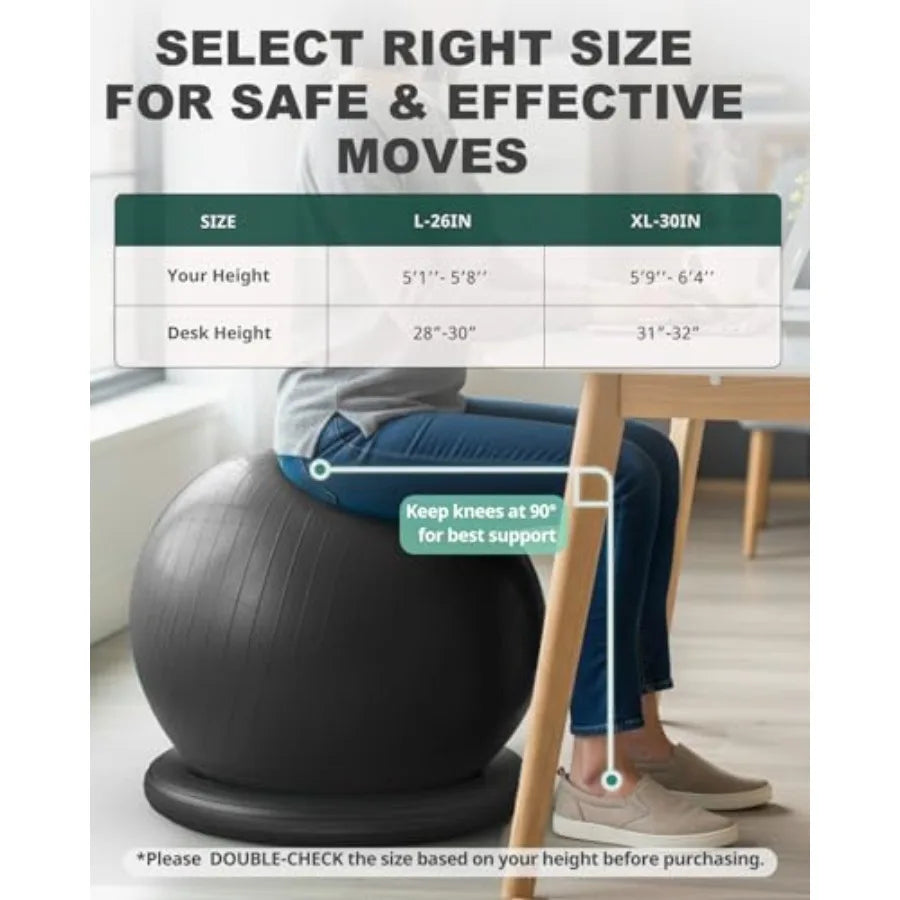 Office Desk Yoga Ball Chair – Blue Stability Ball Chair for Back Pain Relief, Core Strength, Posture Support & Stretching