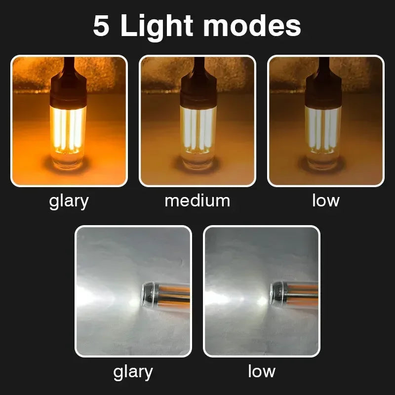 Camping Light Lightweight Handheld Torch 5 Lighting Modes Rechargeable Tent Lamp for Patio Climbing with 8 Light Filaments
