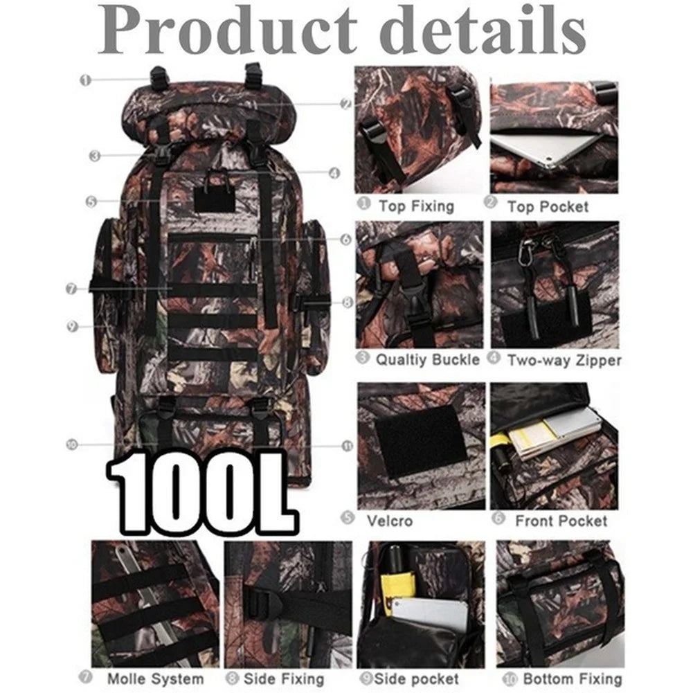 80L 100L Mountaineering Bag Climb Bag Tactical Backpack Large Outdoor Hiking Camping Travel Backpack