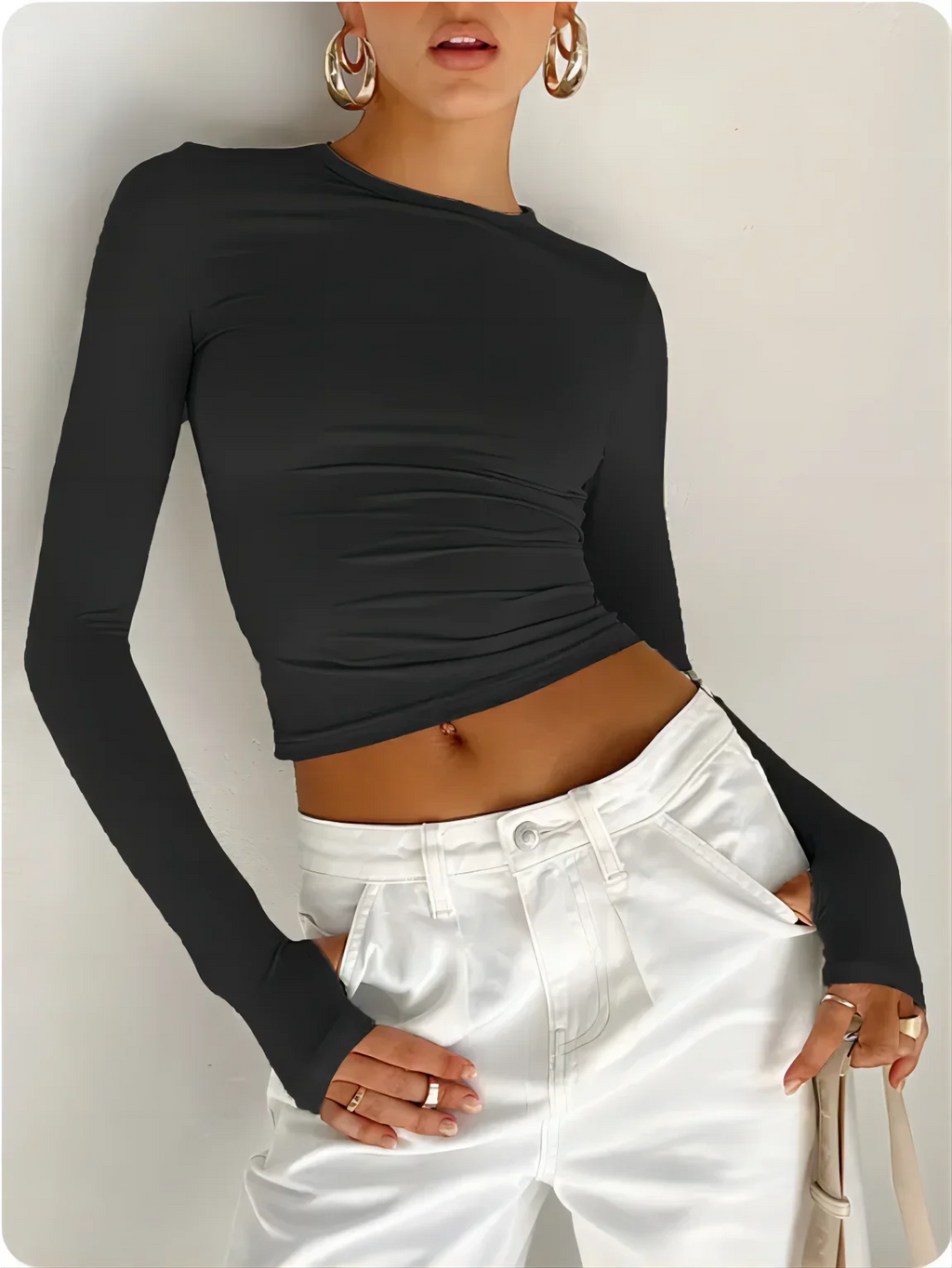 Womens Casual Sports Long Sleeve T Shirt Slim Fit Solid Color Top for Spring and Autumn