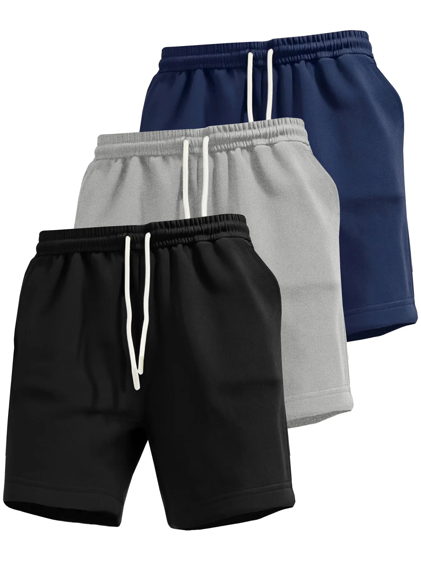 3‑Piece Men’s Shorts Summer Solid Color Drawstring Waist Regular Comfortable Breathable Training Shorts Casual Sports Shorts for Outdoor Running Cycling Fitness Mountaineering