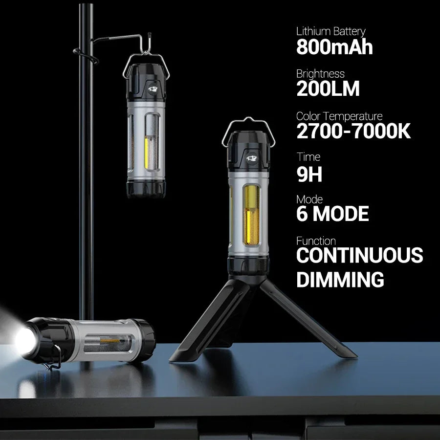Camping Light Lightweight Handheld Torch 5 Lighting Modes Rechargeable Tent Lamp for Patio Climbing with 8 Light Filaments