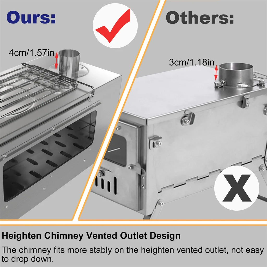 Hot Tent Stove, Wood Burning Stove, Portable Wood Stove with 6 Stainless Steel Chimney Pipes for Outdoor Heating and Cooking