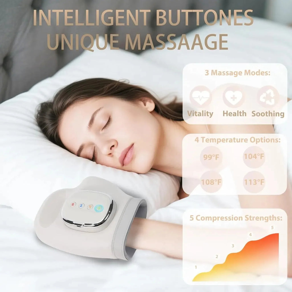 Hand Massager with Heat and Air Compression for Wrist Finger and Palm Relief Electric Kneading Massage Device