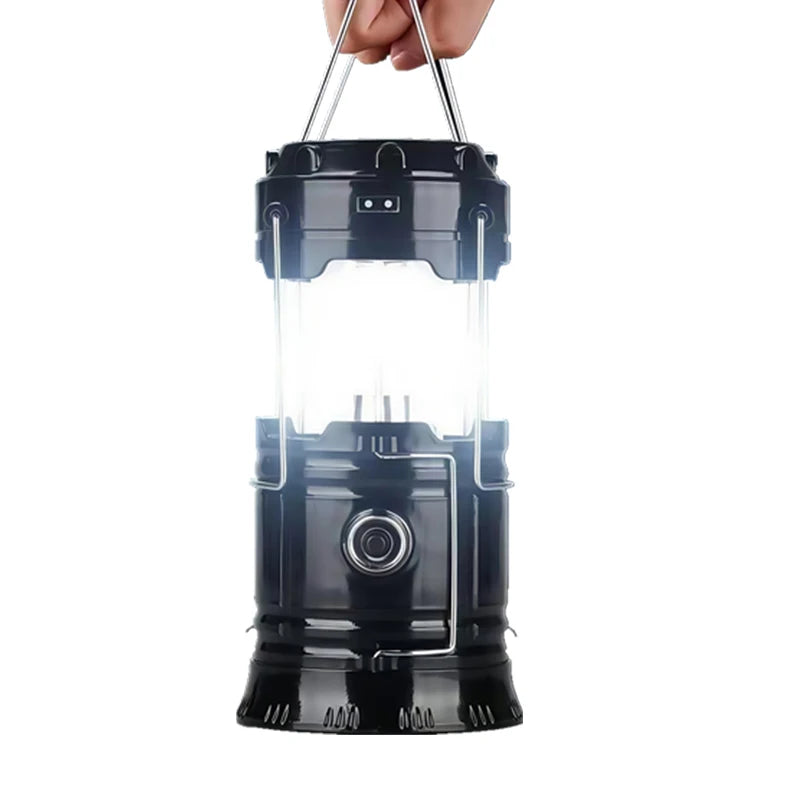 Solar Camping Lamp Portable Telescopic USB Rechargeable Lantern Flashlight Emergency Hanging Lamp Waterproof Outdoor Light