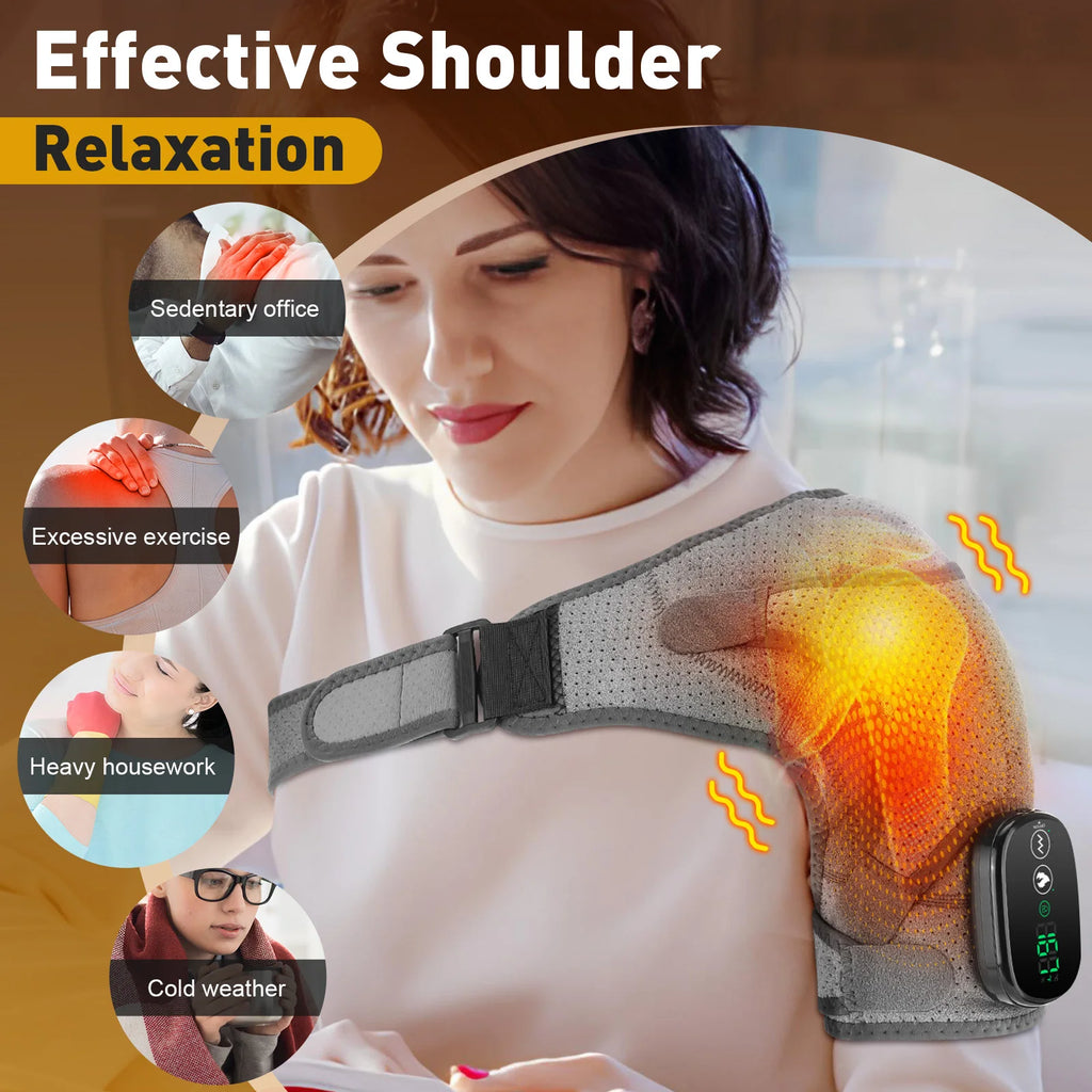 Heating Vibration Massager Shoulder Pad Red Light Hot Compress Neck & Shoulder Support with 3‑Speed Massage and 5000mAh Battery