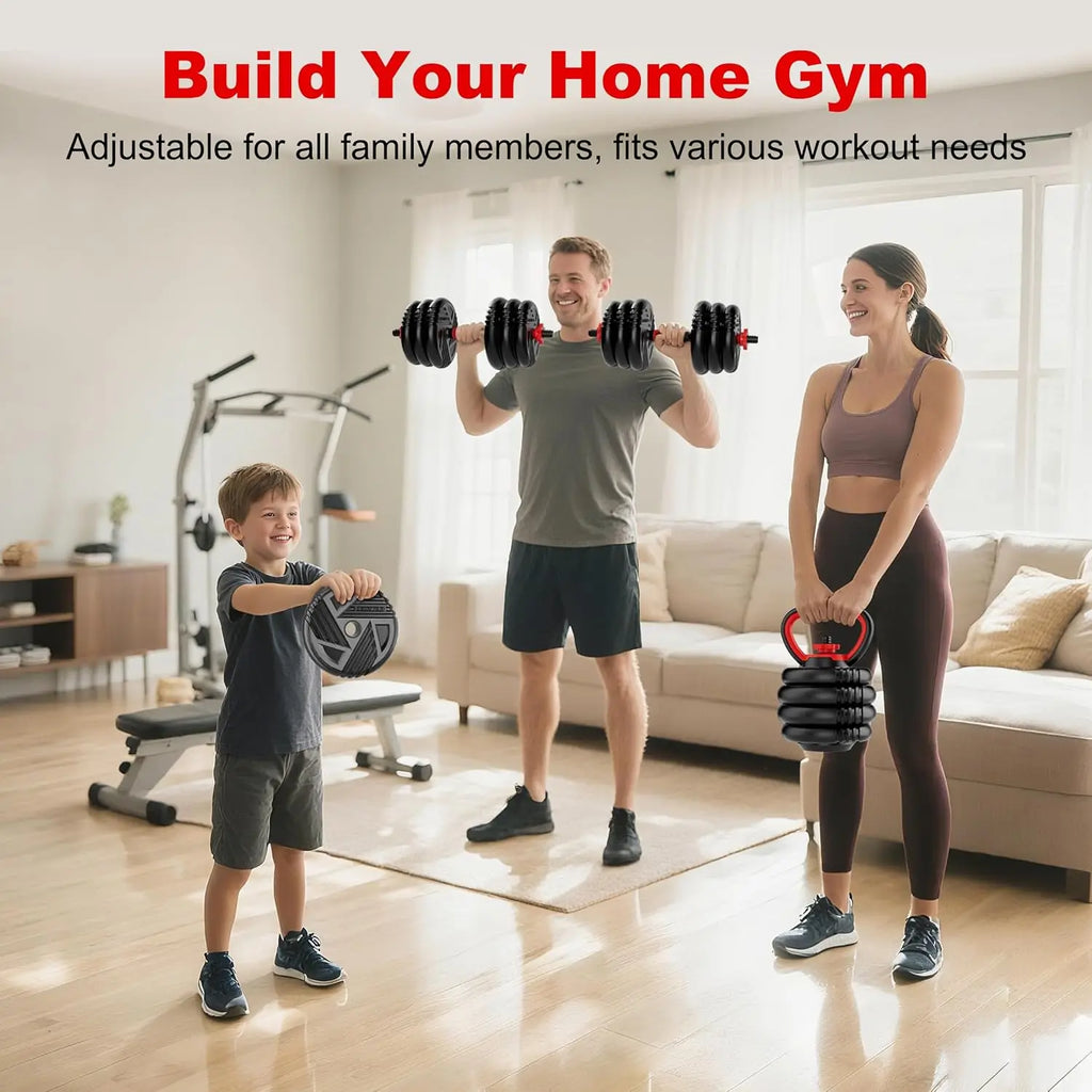 Multi‑Function 5‑in‑1 Adjustable Dumbbell Set — 10–90 lb Weights, Barbell & Kettlebell Conversion for Home Training
