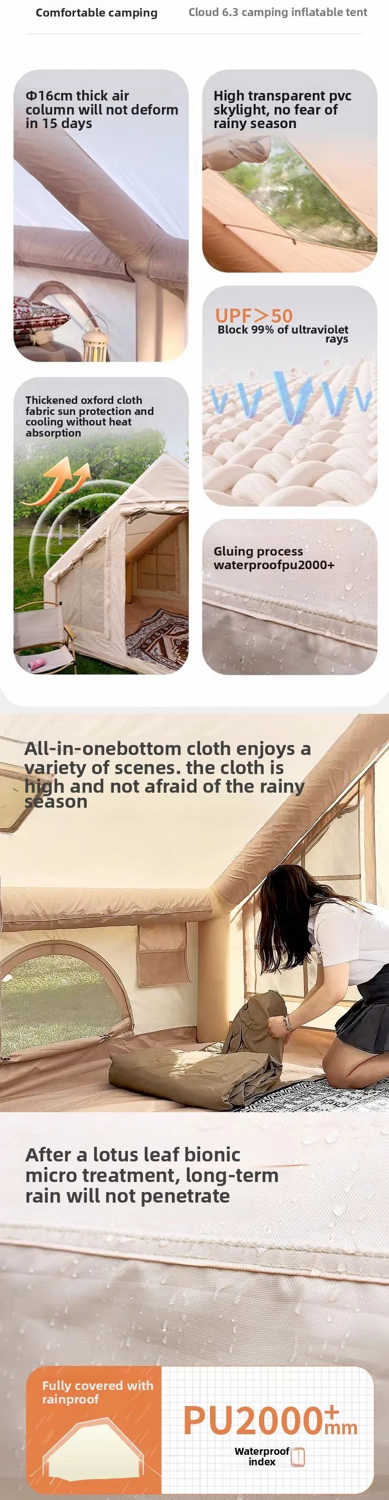 Inflatable Tent With Skylight and Chimney