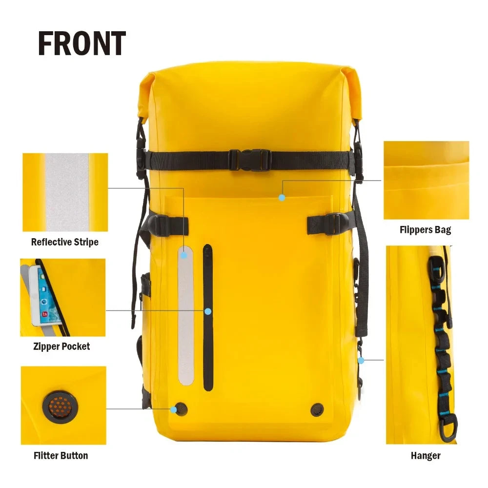 Waterproof Backpack Floating Dry Bag 30L Cushioned Back Hip Strap for Hiking Camping Kayaking Travel Diving Rafting