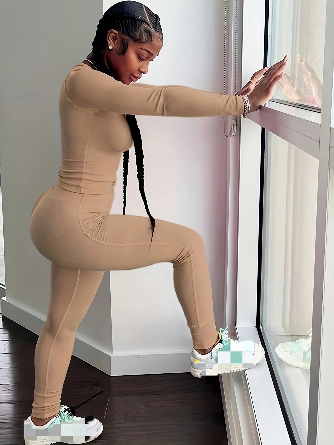 Womens Long sleeve Shirt  and Leggings Set Exercise wear 2 Piece Set