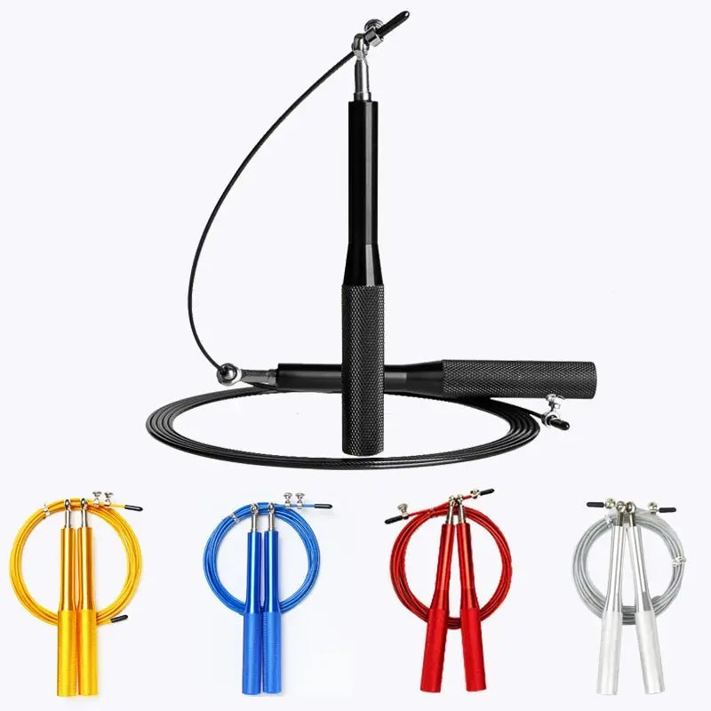 High Fast Speed Wire Jump Rope Black Adjustable Steel Rope with Aluminum Handles for Fitness