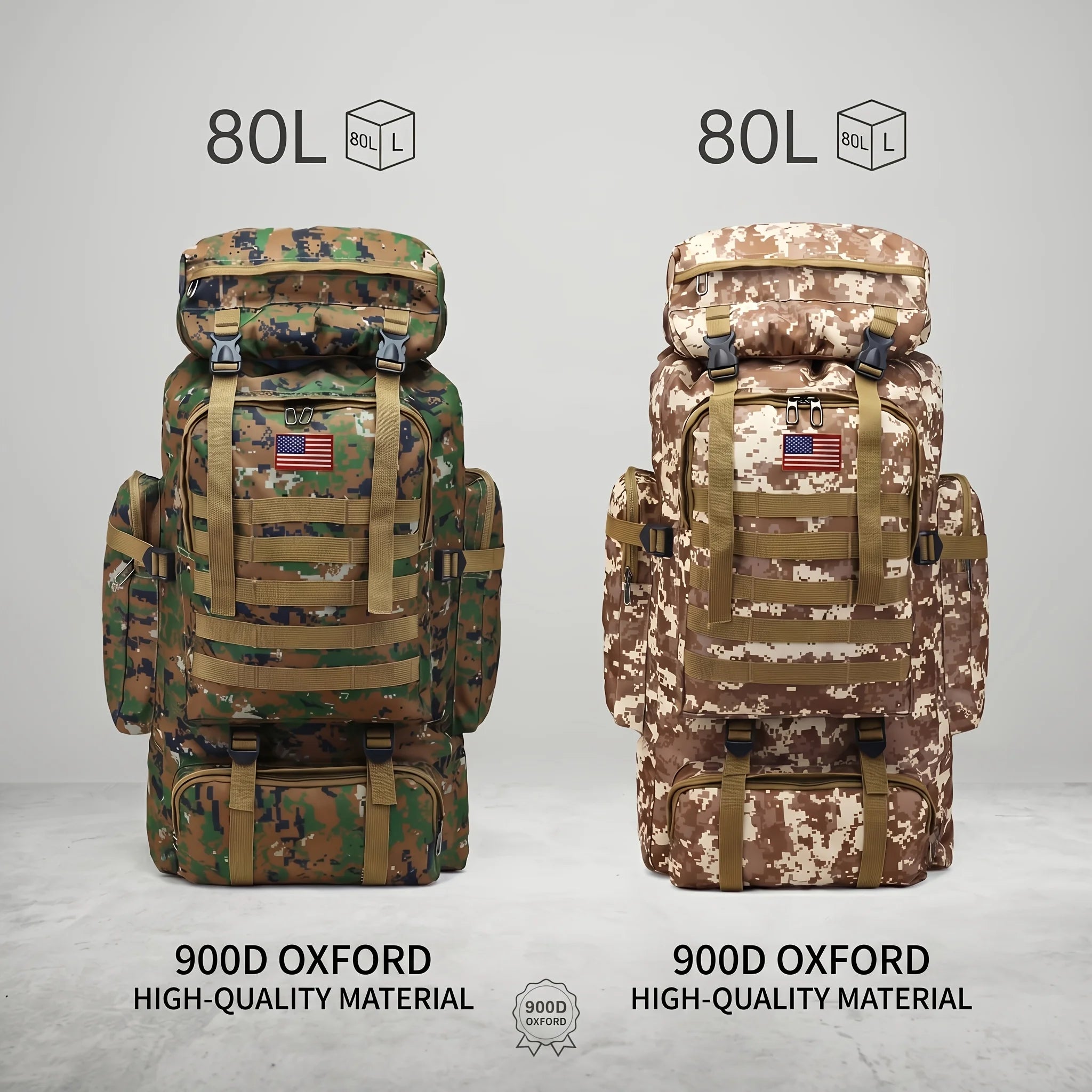 Men’s Backpack for Mountain Climbing Heavy Duty Double‑Shoulder Travel Bag with Removable National Flag Patch Accessory
