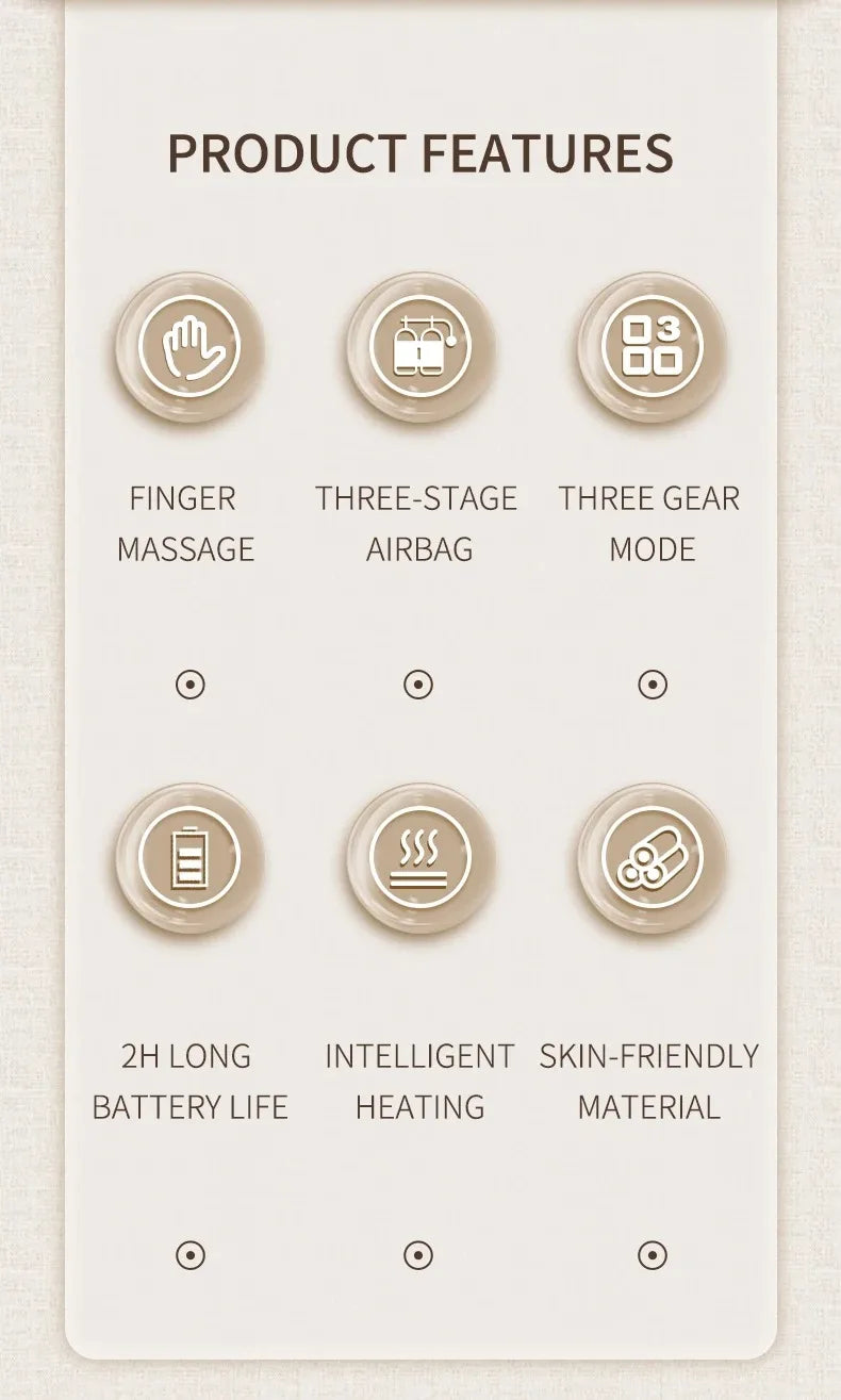 Hand Massager with Heat and Air Compression for Wrist Finger and Palm Relief Electric Kneading Massage Device