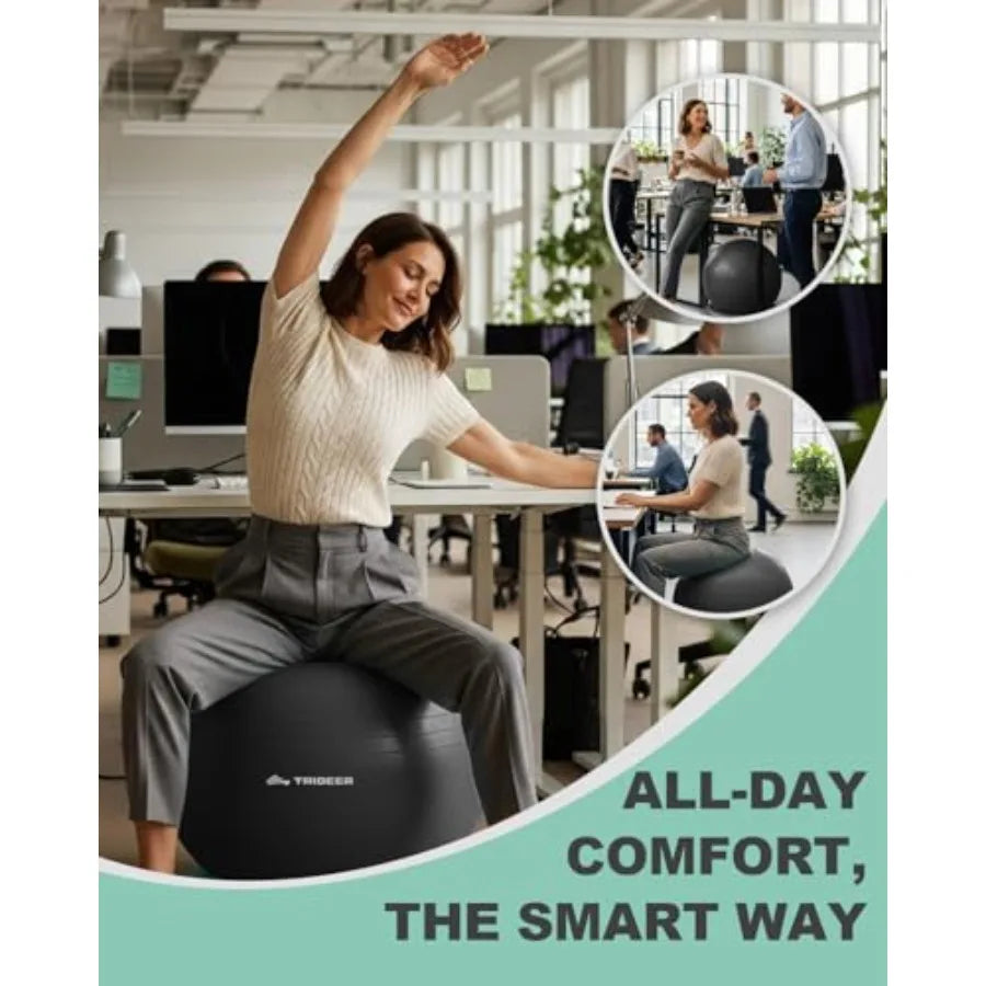 Office Desk Yoga Ball Chair – Blue Stability Ball Chair for Back Pain Relief, Core Strength, Posture Support & Stretching