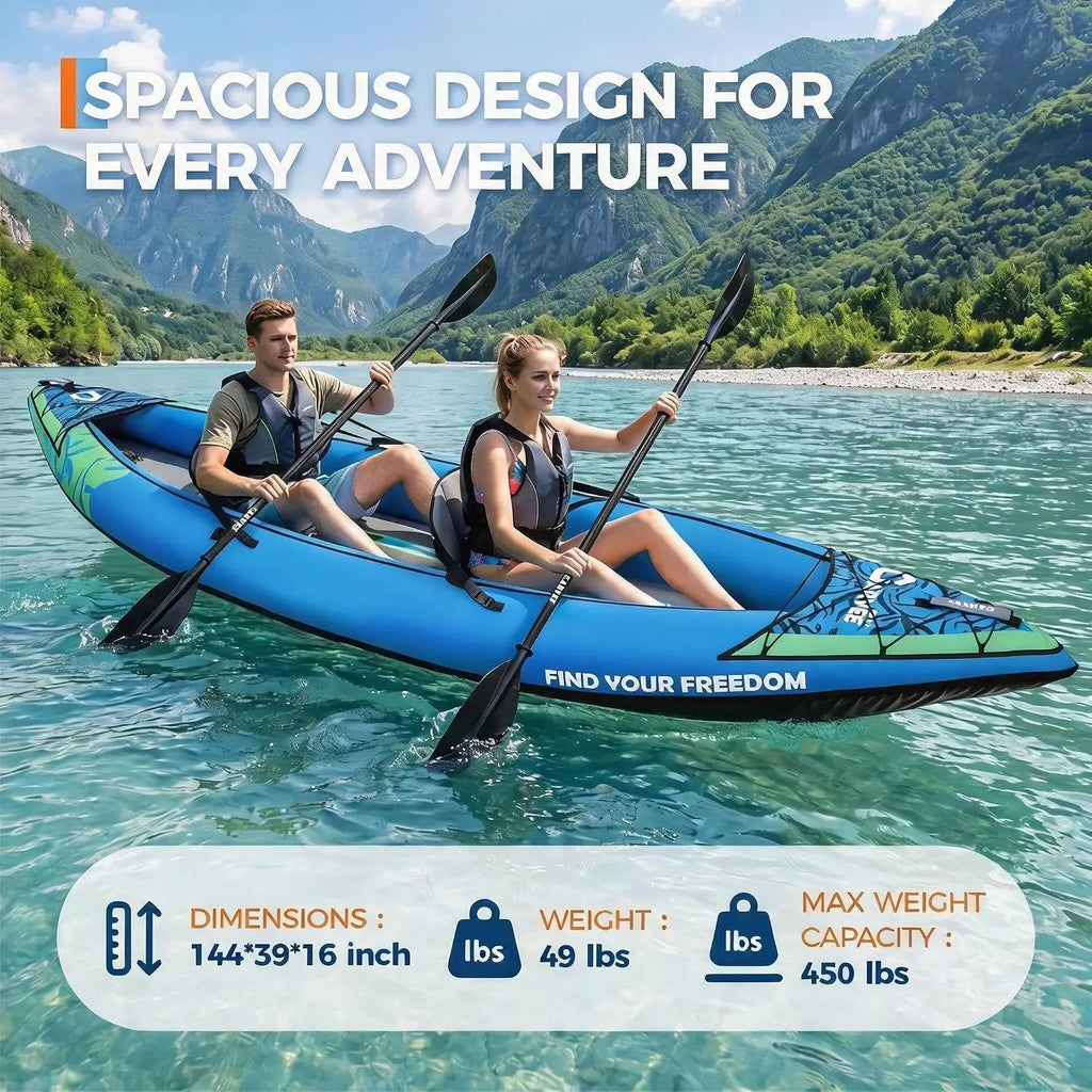 2 Person Heavy Duty Inflatable Kayak Long Lasting PVC Rafting Adventure Boat for Thrilling Swimming Pool Lake Float Raft Kayak Fishing Boat