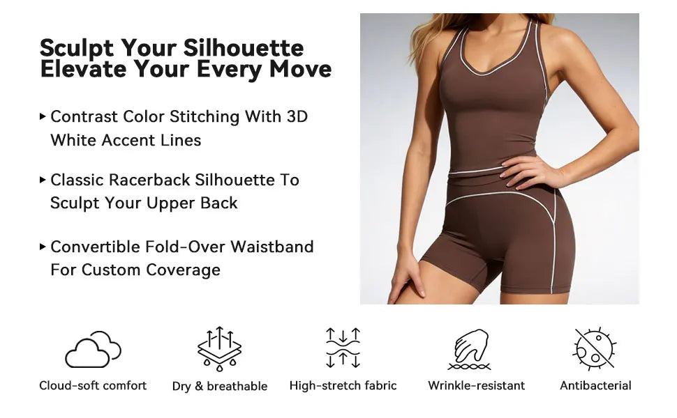 2‑Piece Yoga Set Racing Vest and Shorts with Removable Pads and 4‑Way Stretch Fitness Fabric