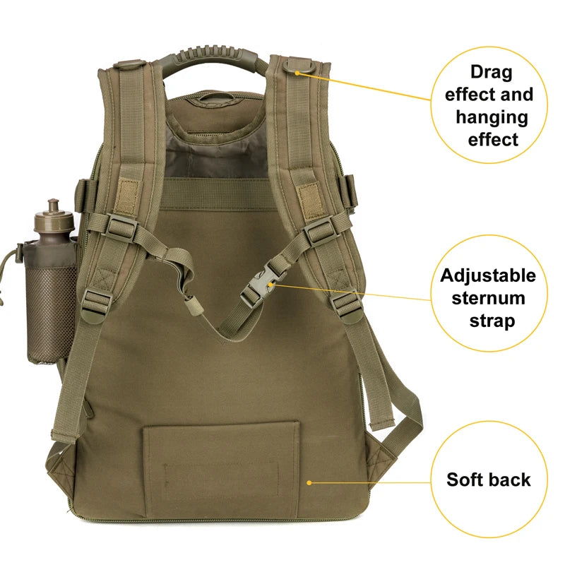 65L Outdoor Tactical Backpack Men’s Hiking Bag Large Capacity Military Army Travel Camping Rucksack