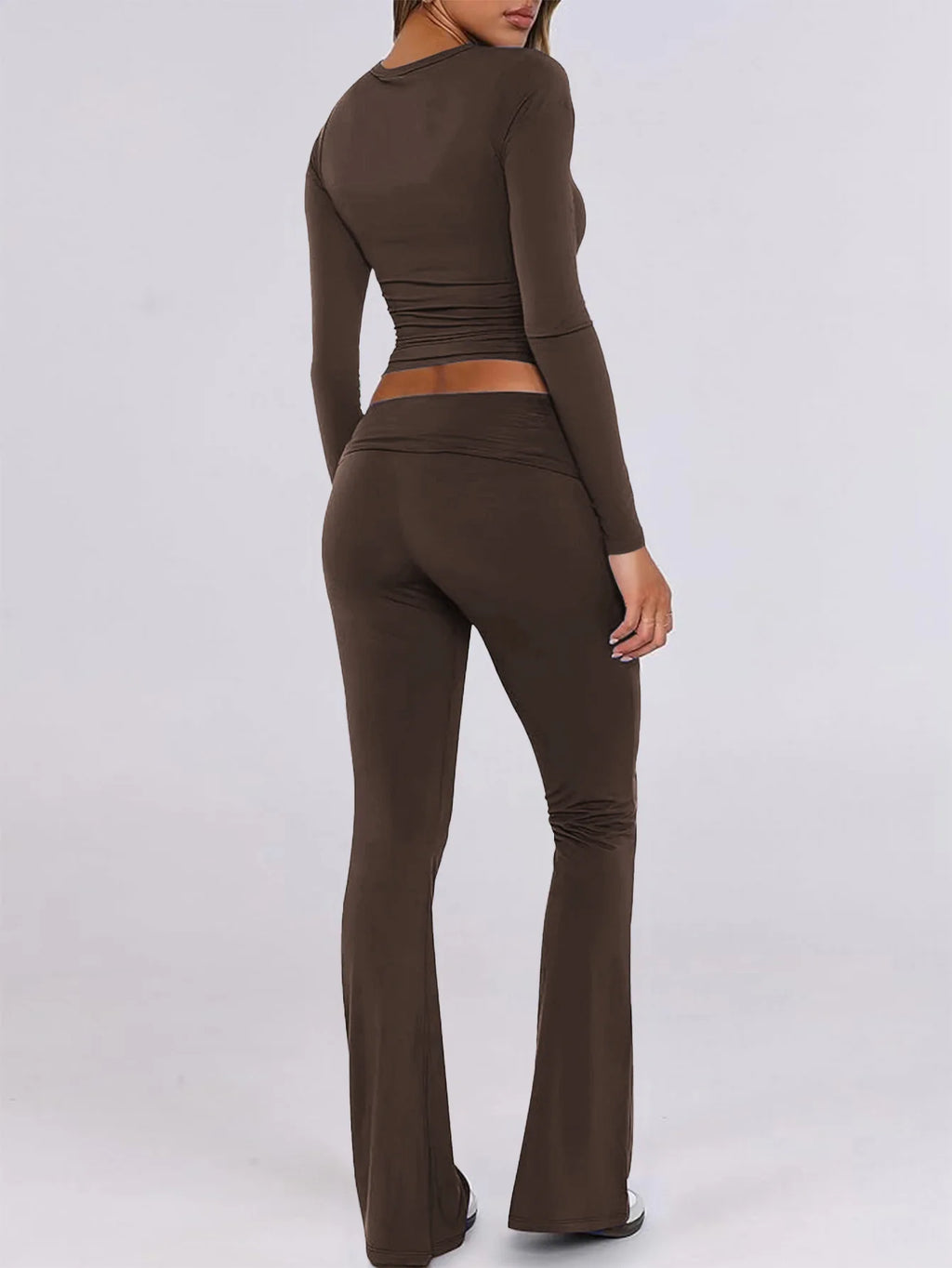 Women’s Casual Long Sleeve Knitted Pants Set Pure Color Slim Fit Spring Summer Fashionable Commute Style Ladies Suit