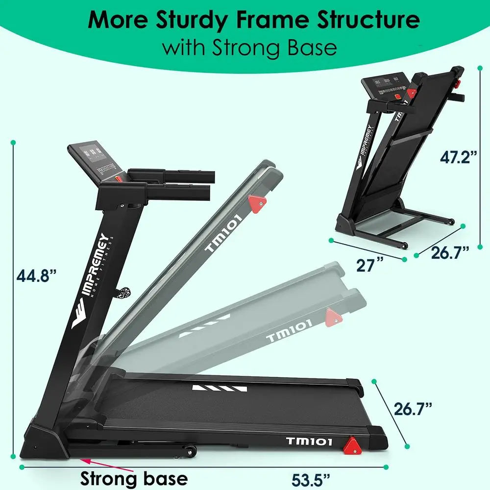 Folding Treadmill with Incline Electric Treadmill 42 × 16 Large Running Belt Heart Rate Monitor Easy Assembly 64 Preset Programs