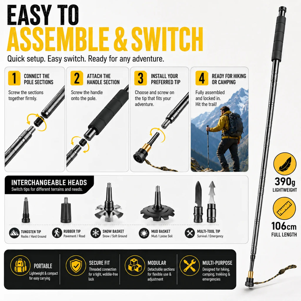 Adjustable 106cm Outdoor Walking Stick Telescopic Lightweight Trekking Pole with Non Slip Comfort Grip for Hiking Camping Travel and Daily Walking