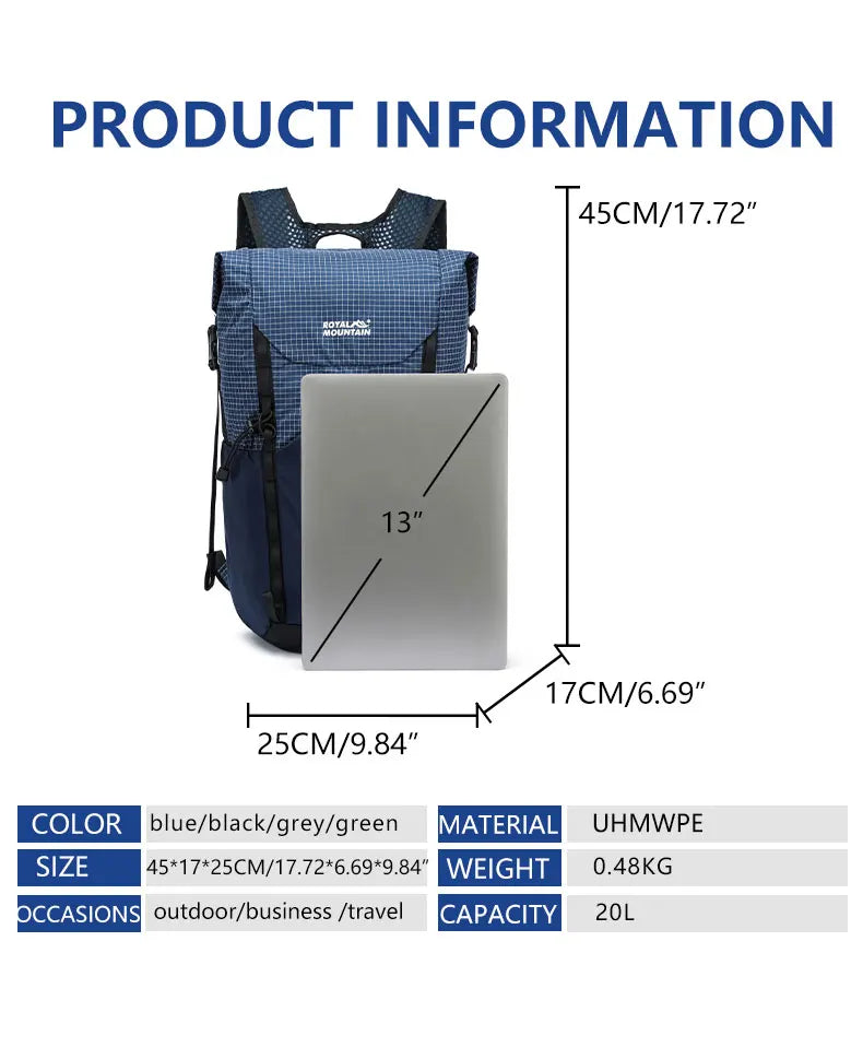 Royal Mountain Brand New 20L Foldable Lightweight Backpack for Hiking Daypack UHMWPE Fabric