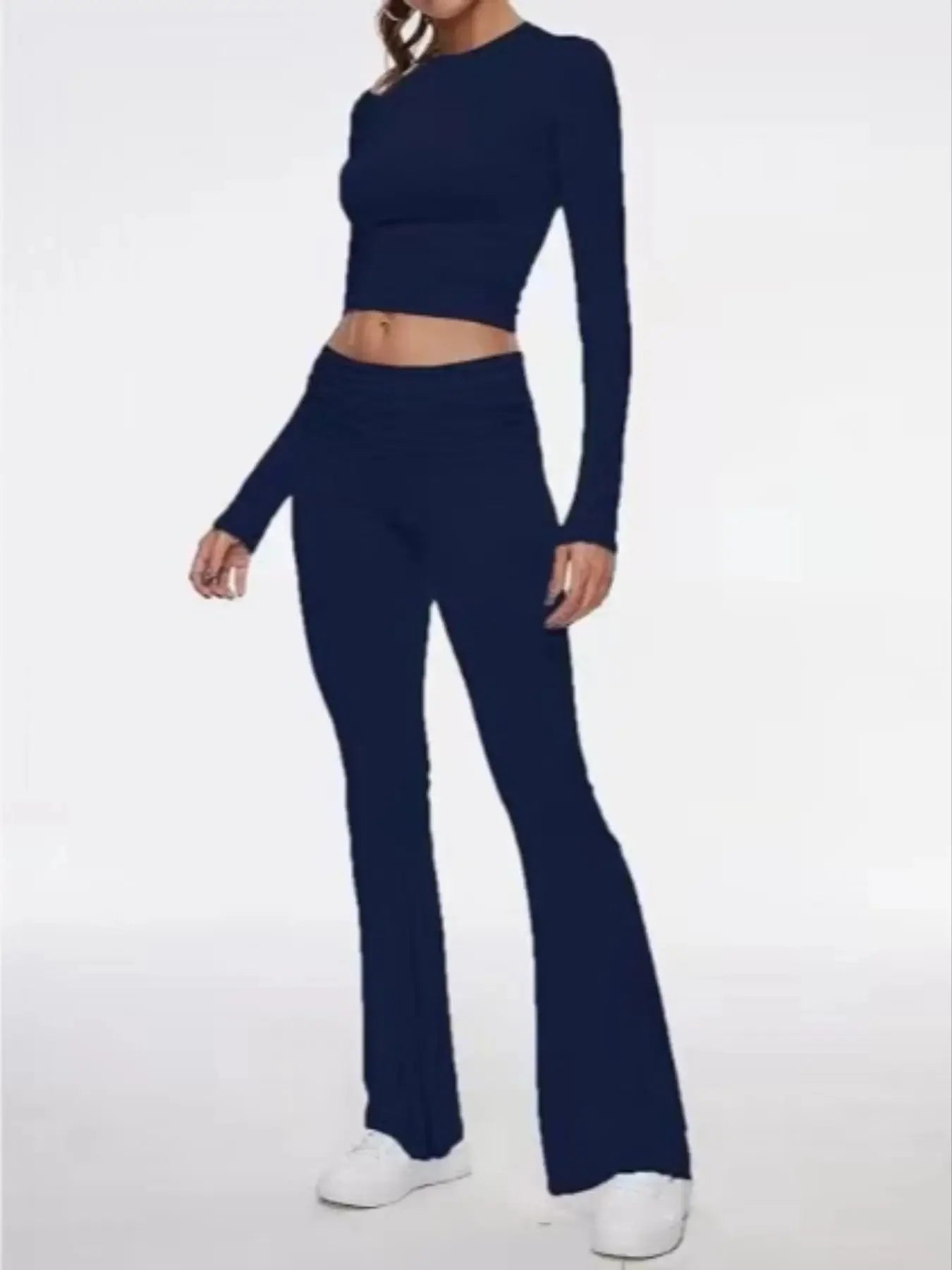 Women’s Long Sleeve Top and Flared Pants Set Fashionable Stylish Polyester Fiber